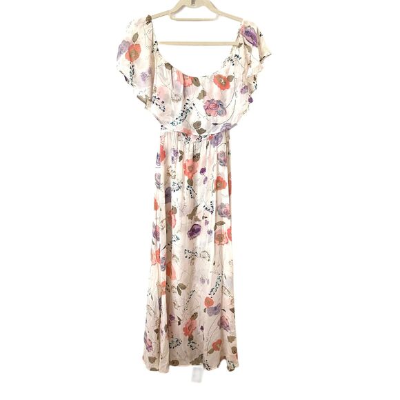 REFORMATION Chiffon Floral Off Shoulder Midi Dress Sz 0 - Picture 3 of 7